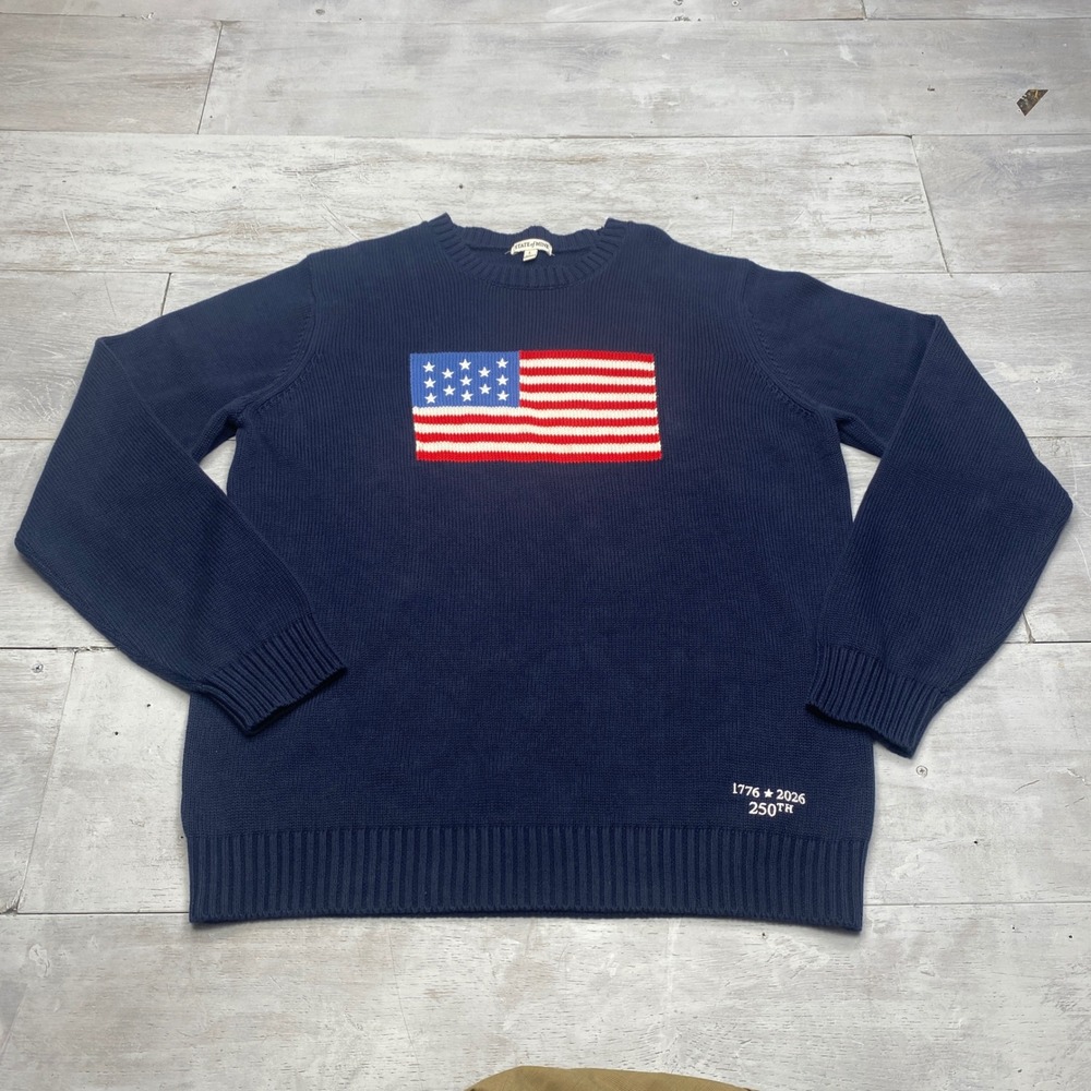 State of Mine USA American Flag Sweater Large Navy Blue 250th Anniversary Cotton